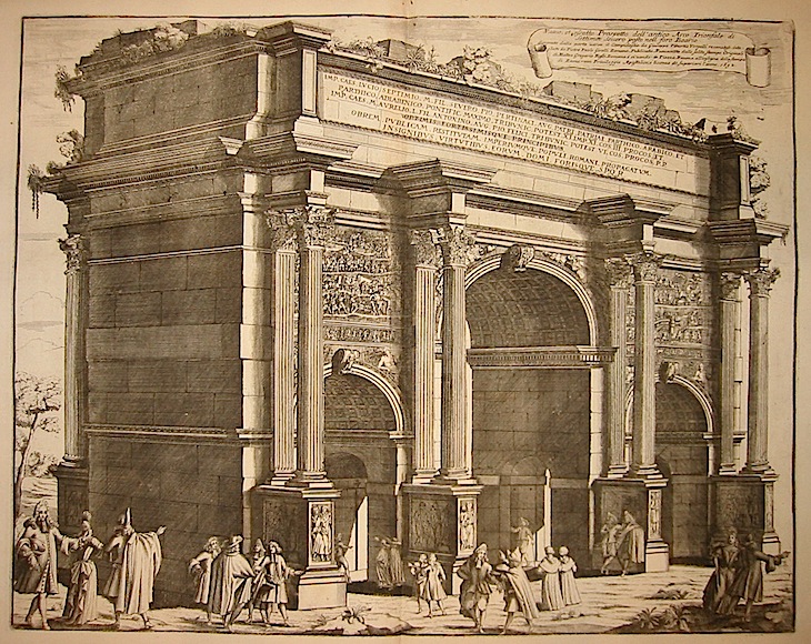 Girelli Pietro Paolo (attivo a Roma intorno al 1690) Nuovo, et essatto Prospetto dell'antico Arco Trionfale di Settimio Severo, posto nel foro Boario 1692 Roma